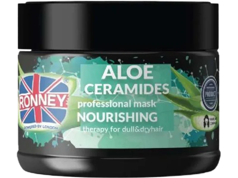RONNEY Aloe Ceramides Odżywiająca maska do włosów matowych i suchych z aloesem i ceramidami, 300 ml