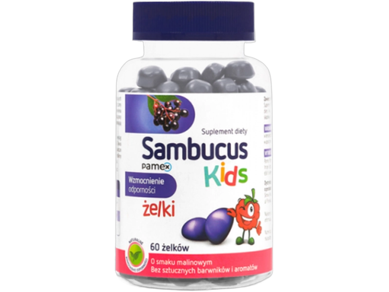 Sambucus Kids, smak malinowy, żelki, 60 szt.