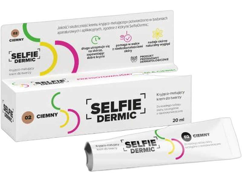 Selfiedermic krem kryjąco matujący do twarzy, 02 ciemny, 20 ml