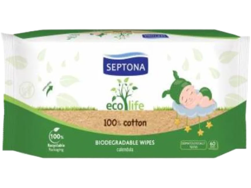 SEPTONA Chusteczki nawilżane biodegradowalne dla dzieci, 60 szt.