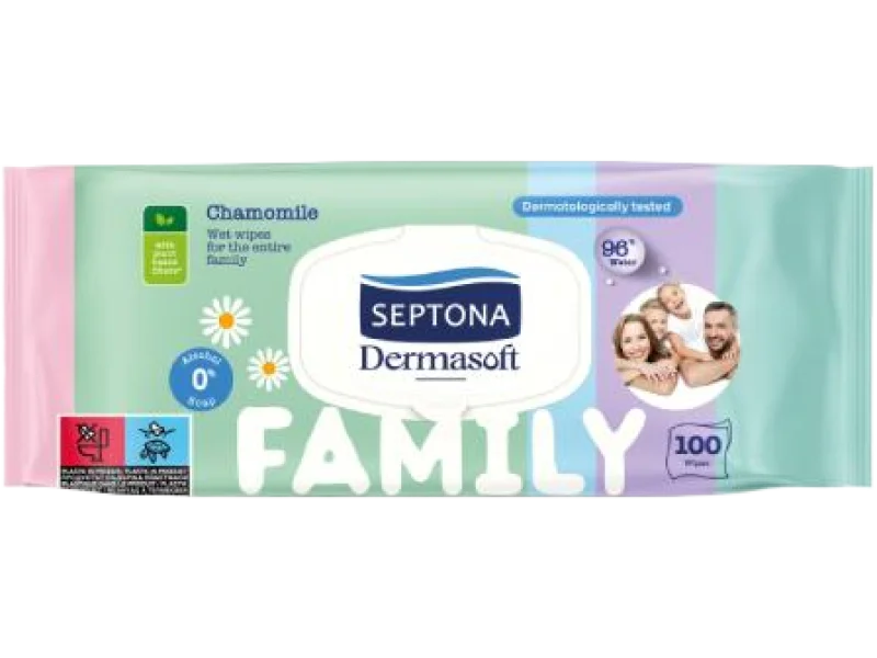 SEPTONA Dermasoft Family Nawilżane chusteczki z rumiankiem i aloesem, 100 szt.
