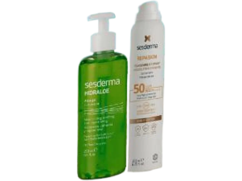 SESDERMA Zestaw Hidraloe żel aloesowy + Repaskin fotoprotector spray SPF 50+, żel + spray, 250ml + 200ml ml