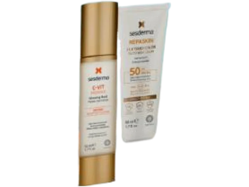 SESDERMA Zestaw REPASKIN SILK Touch liposomowy fotoprotektor słoneczny SPF50 + C-VIT Radiance krem, 100 ml