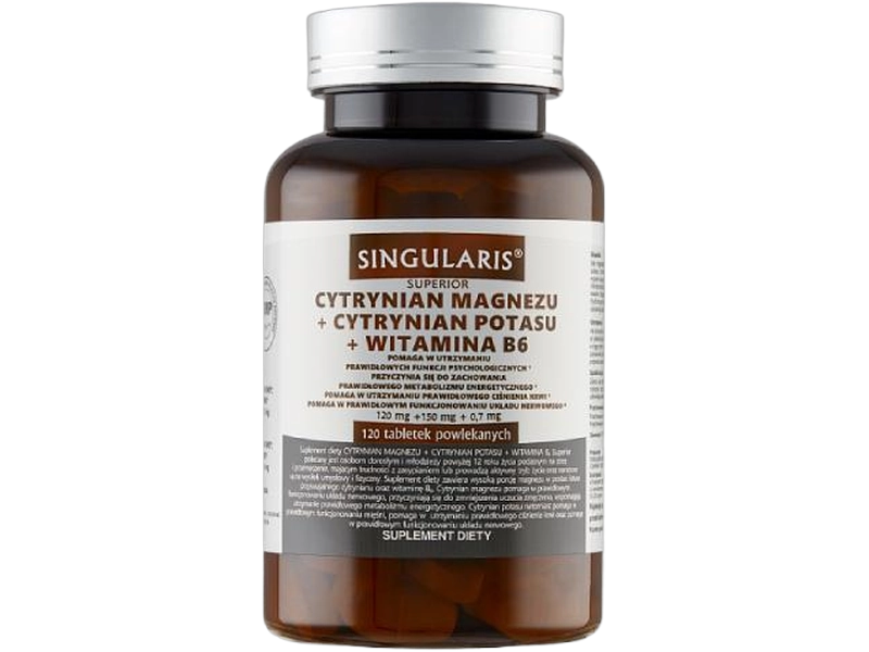Singularis cytrynian magnezu + cytrynian potasu + witamina B6, tabletki, 120 tabl.