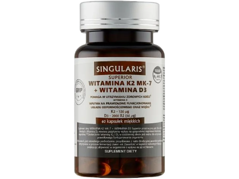 SINGULARIS Witamina K2 MK-7 + D3 2000iu Superior, kapsułki, 100 µg + 2000 j.m., 60 kaps.