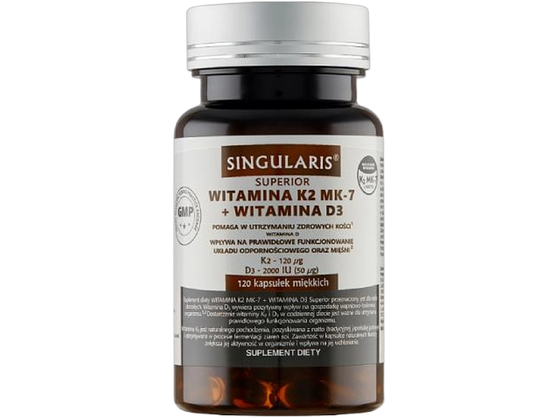 Superior Singularis witamina K2 MK-7 + witamina D3, kapsułki, 120 kaps.