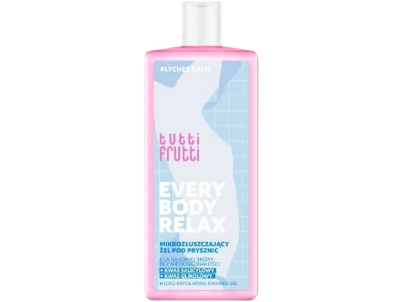 Tutti Frutti LycheeCalm Mikrozłuszczający żel pod prysznic z kwasem salicylowym i kwasem glikolowym, 400 ml