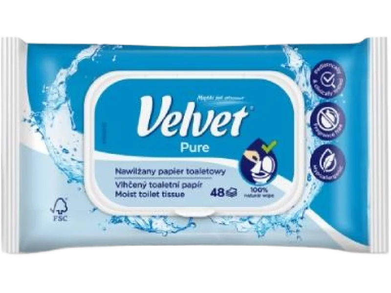 VELVET PURE Nawilżany papier toaletowy, chusteczki, 48 szt.