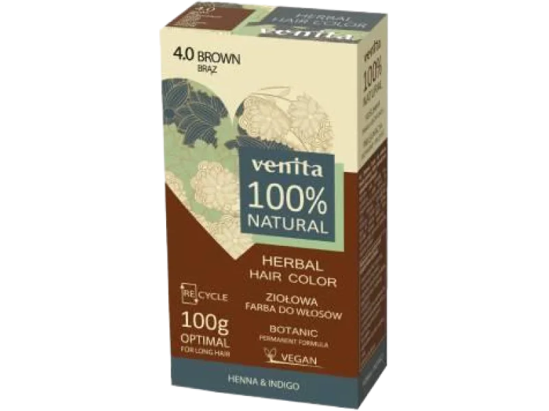 Venita Herbal Hair Color, ziołowa farba do włosów, 4.0 brąz, proszek, 100 g
