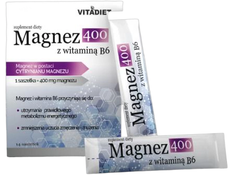 Vitadiet Magnez 400 z witaminą B6, saszetki, 14 sasz.