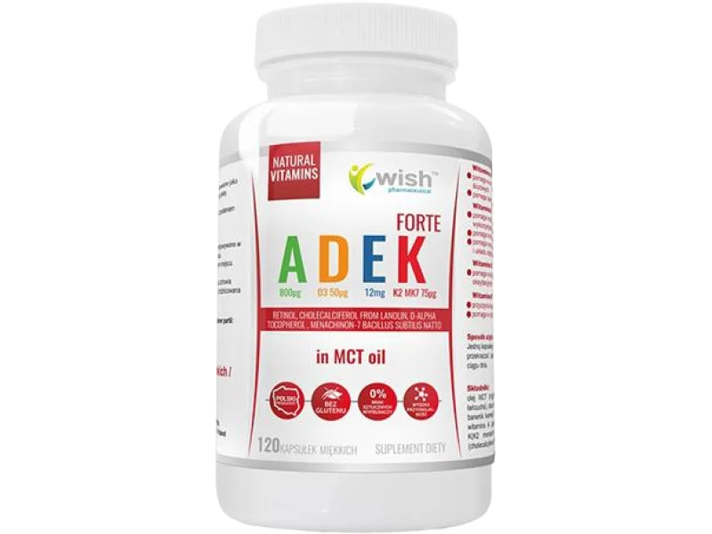 Wish ADEK Forte w oleju MCT, kapsułki miękkie, 120 kaps.