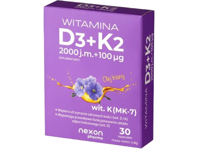 Witamina D₃ + K₂ 2000 j.m. + 100 μg, kapsułki miękkie, 30 kaps.