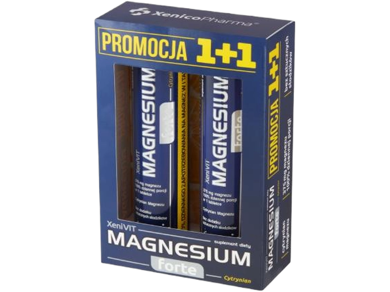 XeniVIT Magnesium forte cytrynian, zestaw 1+1, tabletki musujące, 375 mg, 2 x 20 tabl.