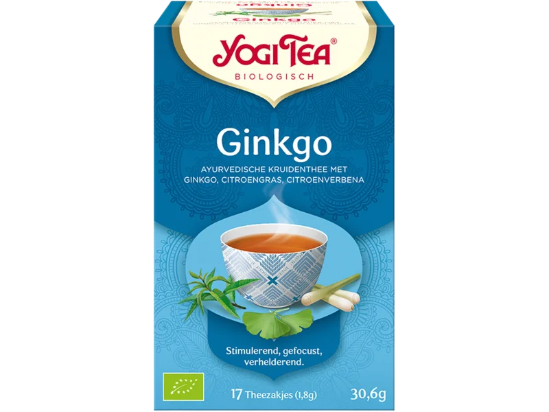 Yogi Tea Organic Ginkgo ajurwedyjska herbata z miłorzębem japońskim, saszetki, 17 saszetek