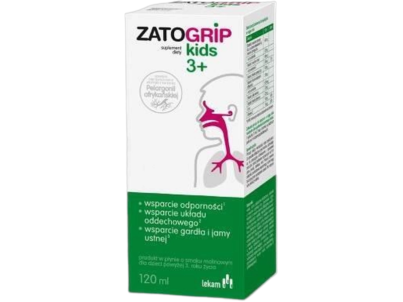 Zatogrip Kids 3+, smak malinowy, syrop, 120 ml