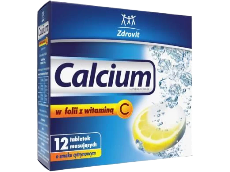 Zdrovit Calcium z witaminą C smak cytrynowy, tabletki musujące, 12 tabl.