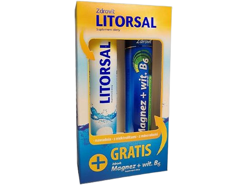 Zdrovit Litorsal + magnez z witaminą B6, tabletki musujące, 24 + 24 tabl. + tabl.