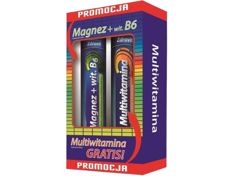 Zdrovit magnez z witaminą B6 + multiwitamina, tabletki musujące, 24 + 20 tabl. + tabl.