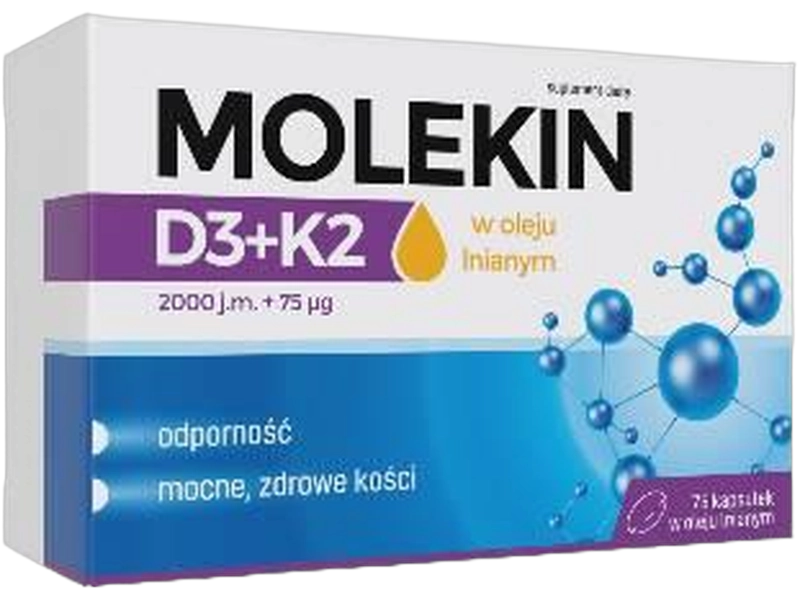 Zdrovit Molekin witamina D3 + K2 w oleju lnianym, kapsułki, 50 µg + 75 µg, 75 kaps.
