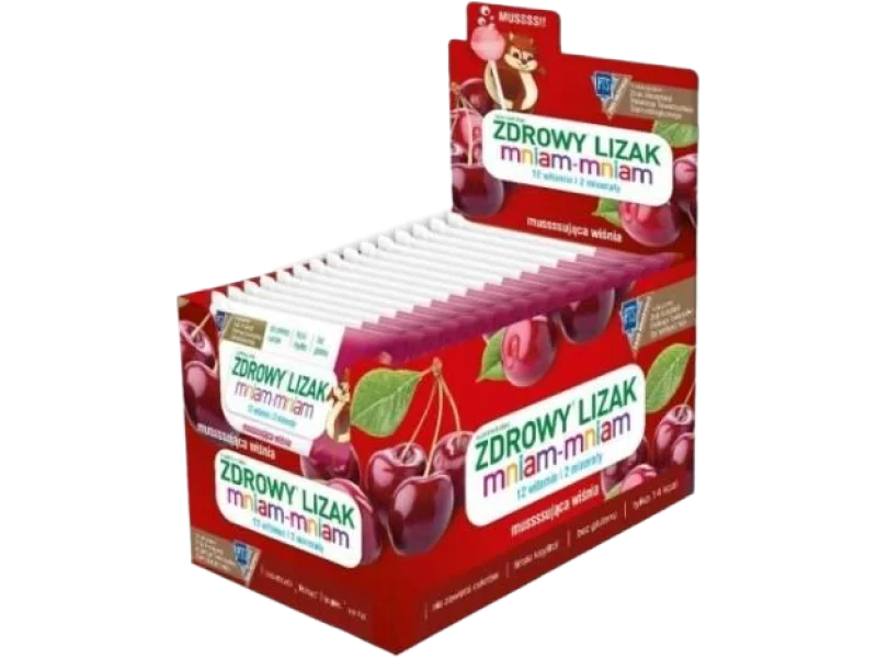 Zdrowy Lizak MNIAM-MNIAM mussssująca wiśnia, 40 szt.