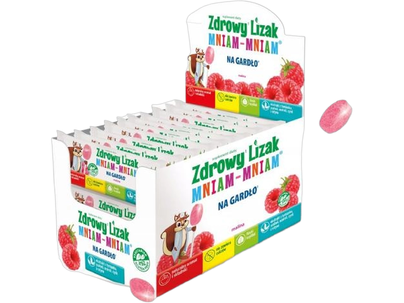 Zdrowy lizak Mniam-Mniam na gardło, smak malinowy, 40 szt.