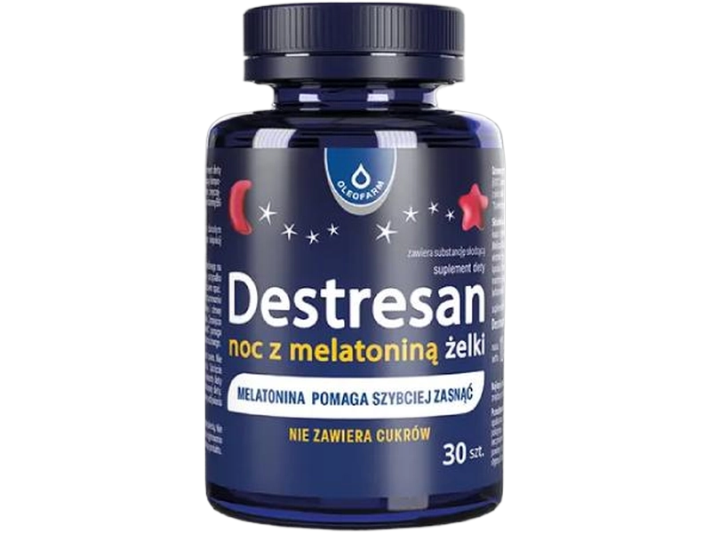 Żelki Destresan noc z melatoniną, smak wiśniowy, żelki, 1 mg, 30 szt.