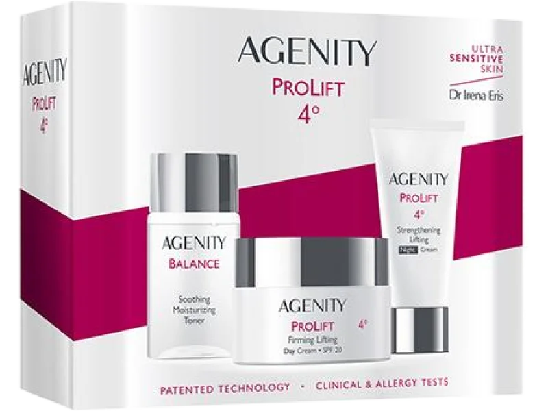Zestaw Agenity Prolift ujędrniający krem liftingujący na dzień SPF 20 + wzmacniający krem liftingujący na noc + łagodzący tonik nawilżający, krem + tonik, 125 ml