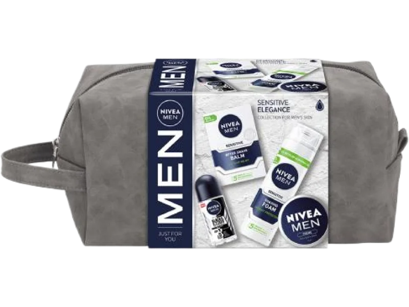 Zestaw NIVEA MEN Sensitive Elegance łagodząca pianka do golenia + balsam po goleniu + uniwersalny krem + Black&White Invisible Original antyperspirant, pianka + balsam + krem + antyperspirant, 200ml + 100ml + 75ml + 50ml ml