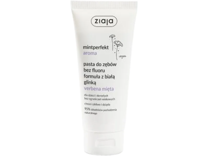 ZIAJA Mintperfekt Aroma Pasta do zębów bez fluoru formuła z białą glinką Verbena Mięta, 100 ml