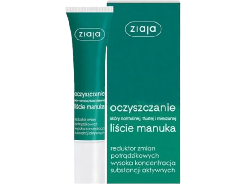 ZIAJA OCZYSZCZANIE LIŚCIE MANUKA Reduktor zmian potrądzikowych, krem, 15 ml