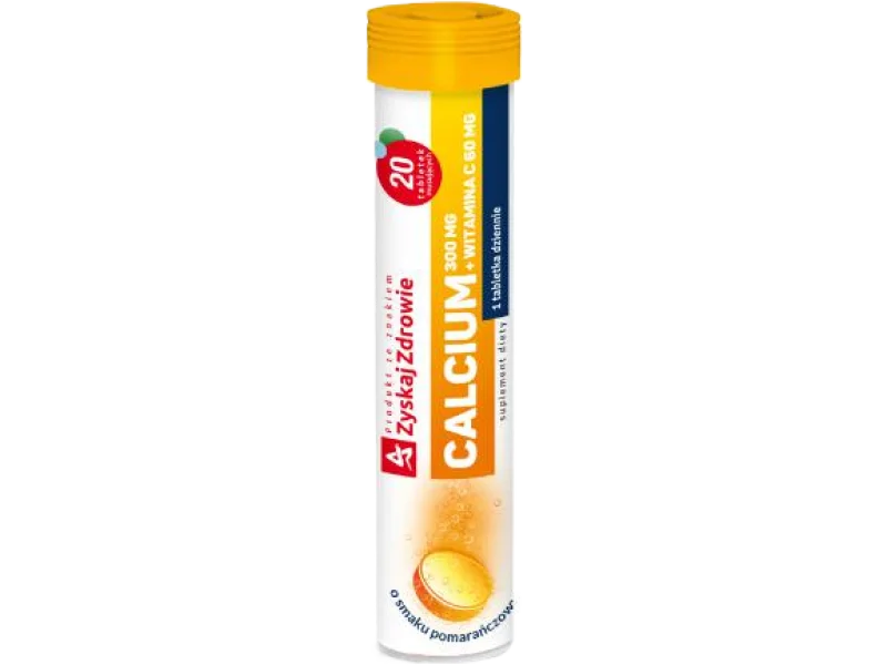 ZYSKAJ ZDROWIE Calcium + witamina C, smak pomarańczowy, tabletki musujące, 20 tabl.
